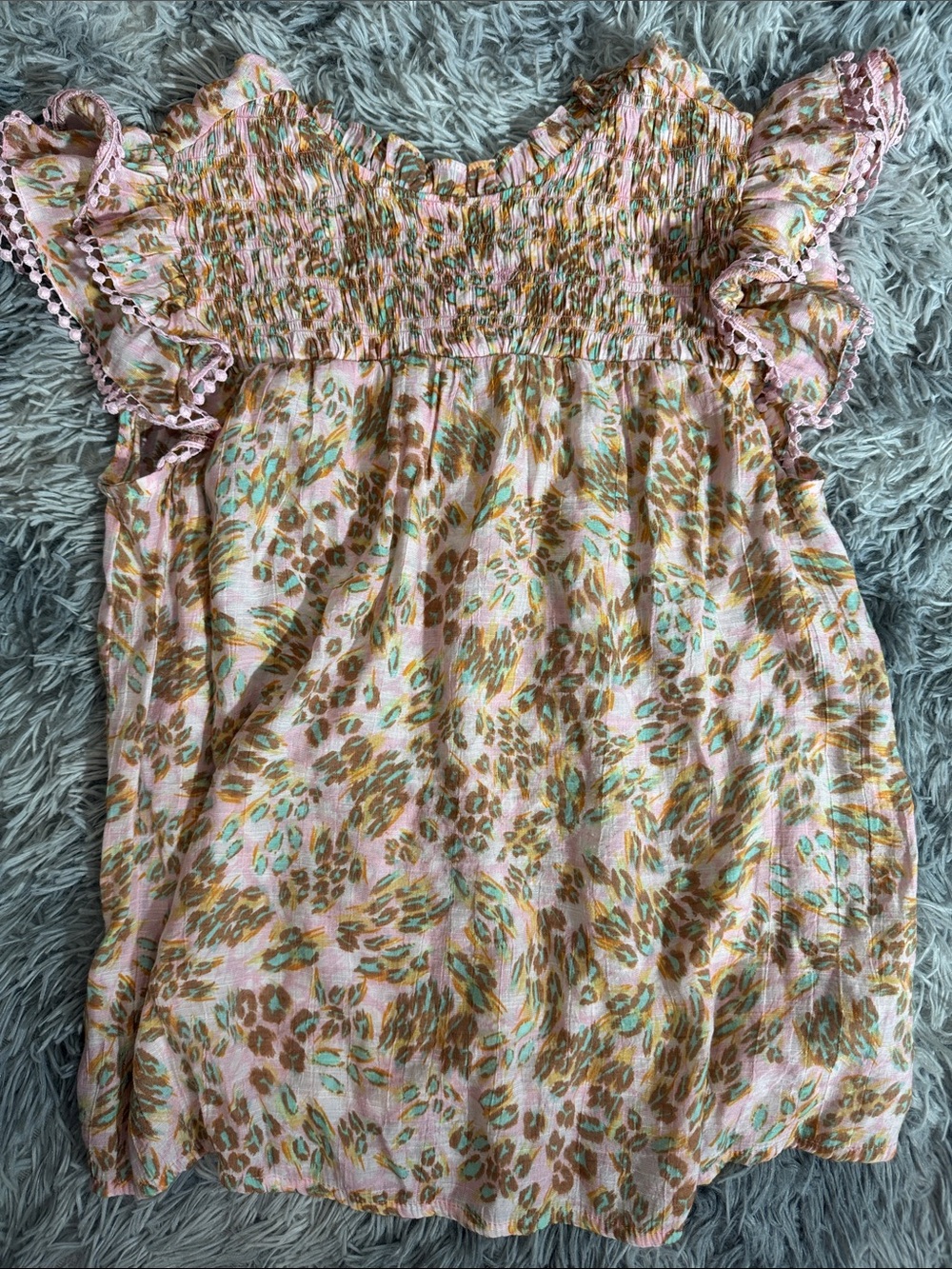 Nanette Lepore Pink Floral Smocked Flutter Sleeve Blouse